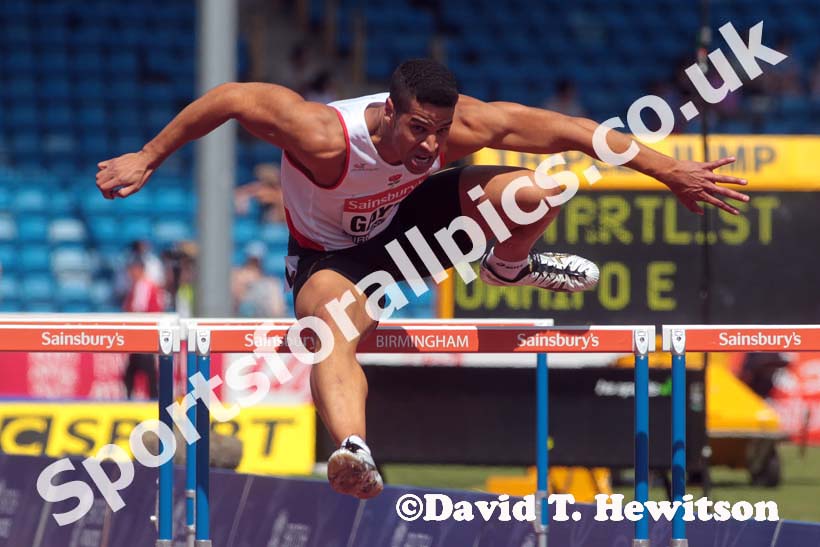 Nick Gayle in the 110 metres hurdles at the Sainsbury's British Championships, Birmingham.